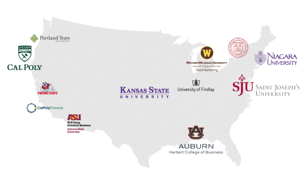 Map showing supporting universities around the country