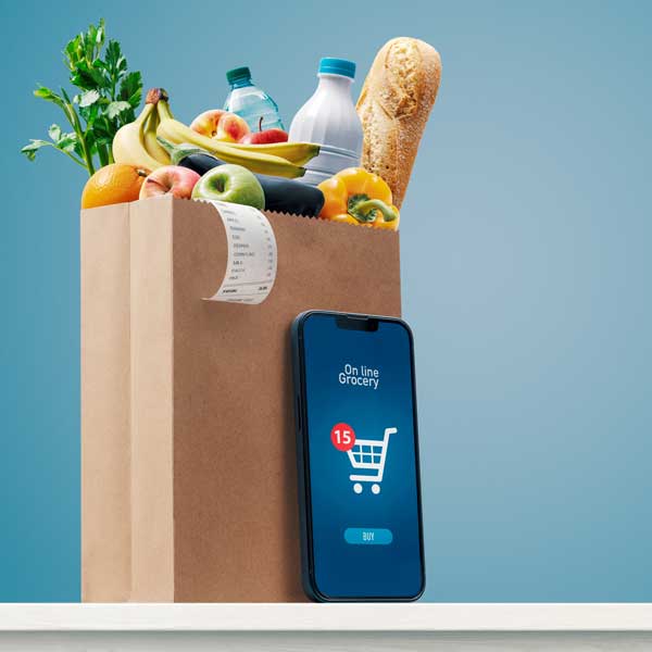 grocery bag and cell phone