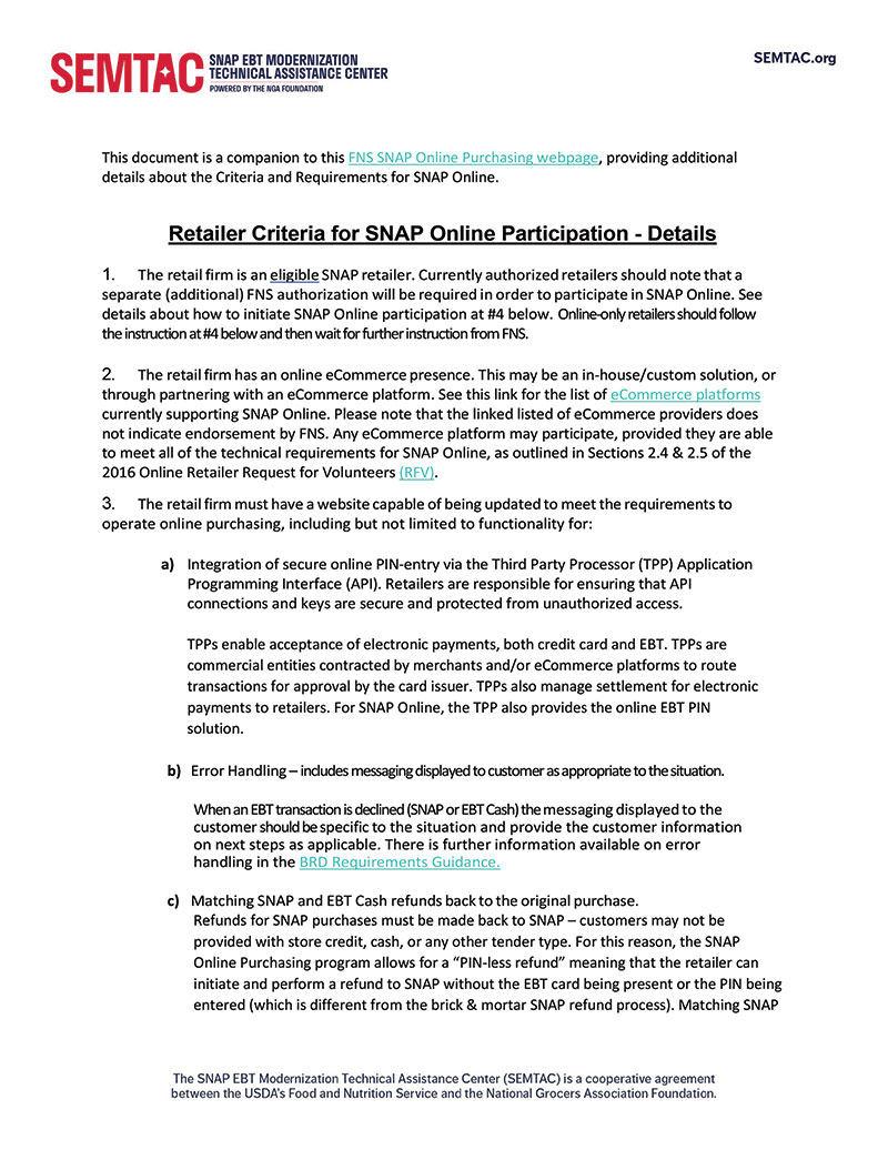 Retailer Criteria LOI Guidance