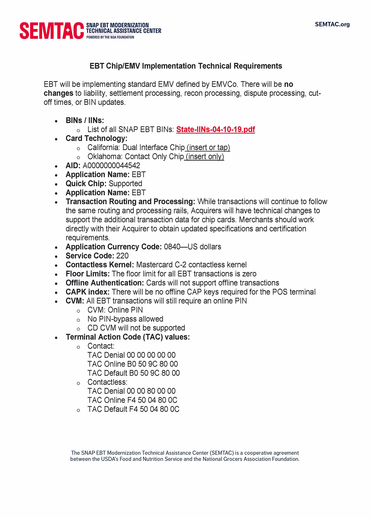 EBT Chip EMV Implementation Technical Requirements